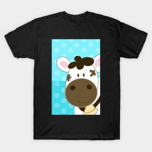 Cute Happy Cow -  Blue Dot and Heart T-Shirt